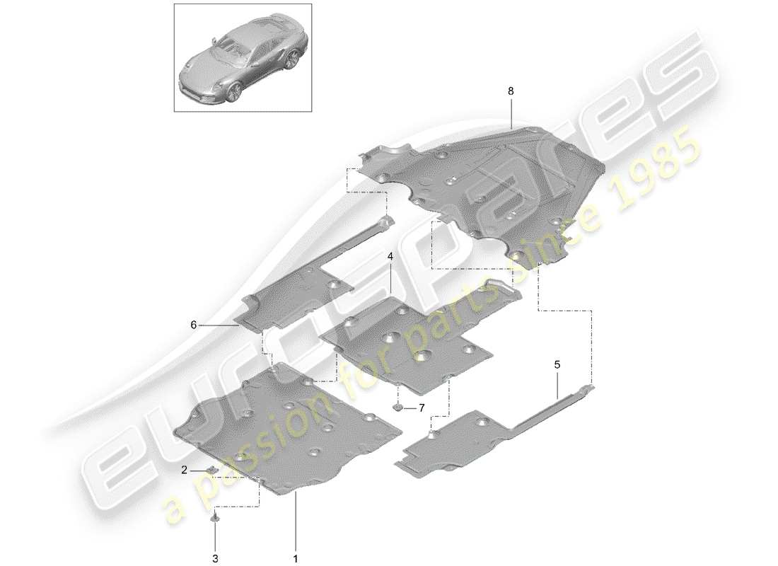porsche 991 turbo (2015) underbody lining parts diagram