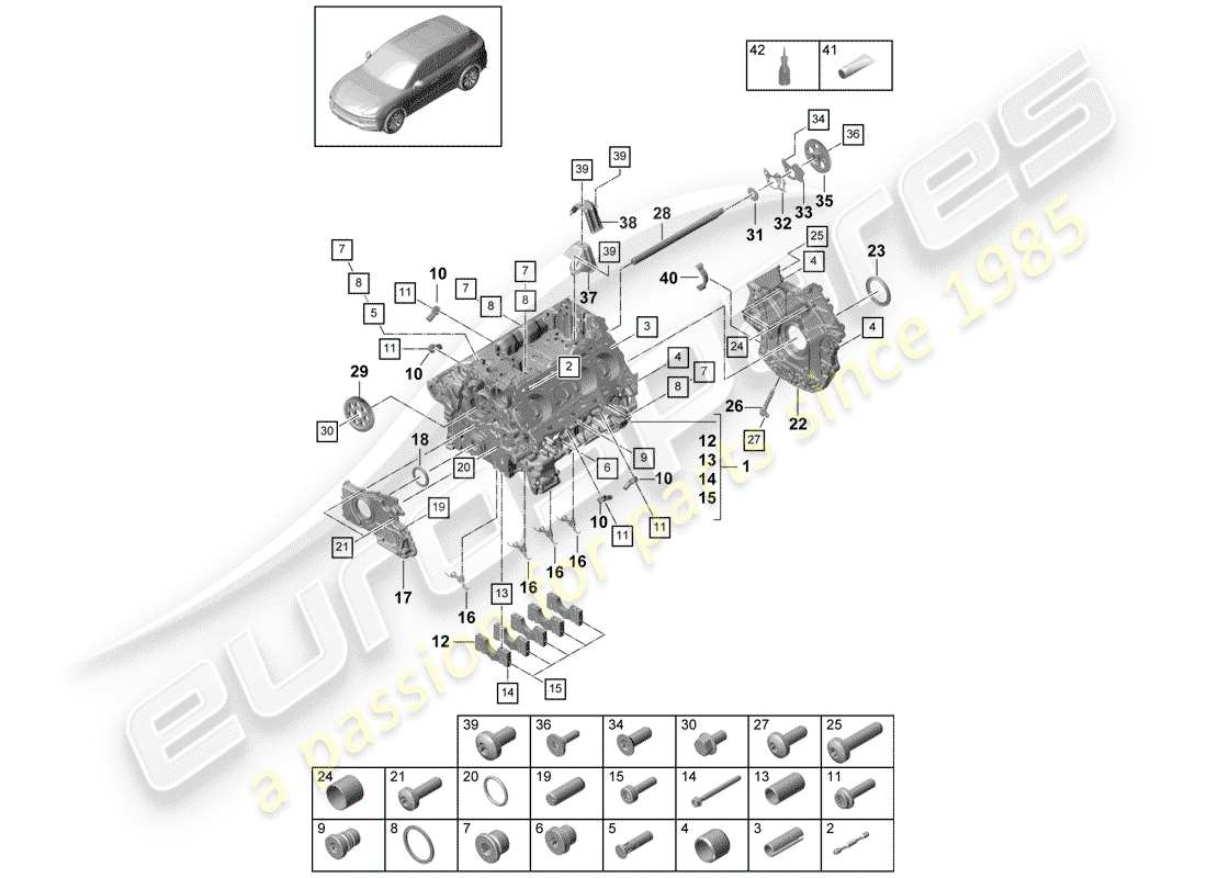 porsche cayenne e3 (2018) crankcase parts diagram