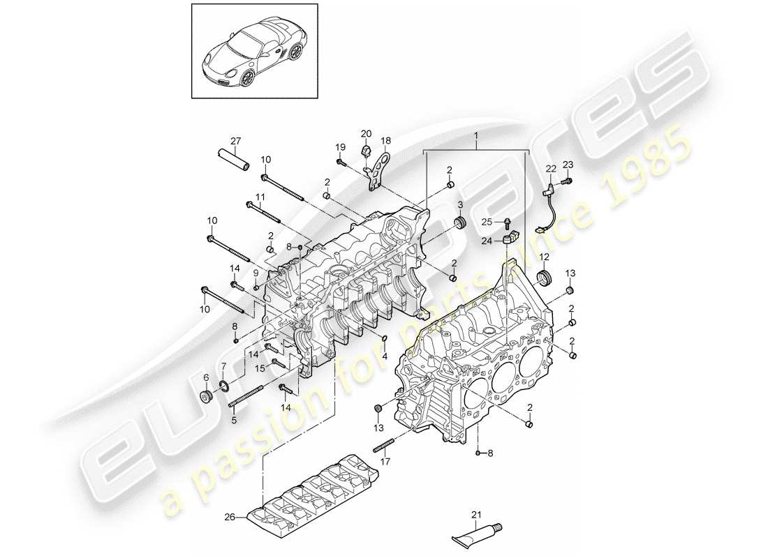 porsche cayman 987 (2009) crankcase parts diagram