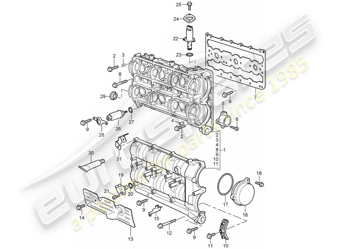 porsche 997 t/gt2 (2009) camshaft housing parts diagram