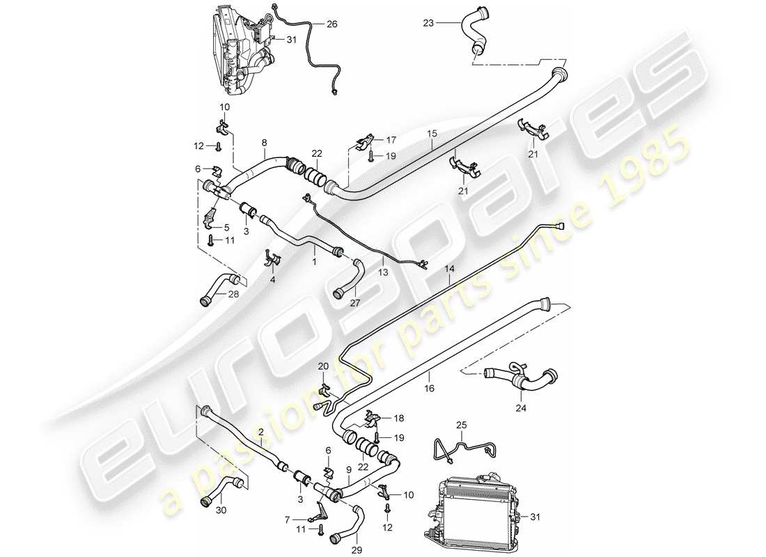 porsche 997 t/gt2 (2007) water cooling 2 part diagram