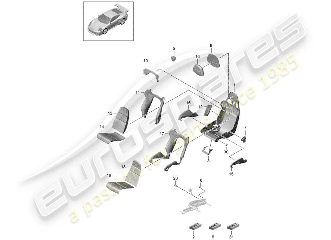 porsche 991 turbo (2015) seat parts diagram