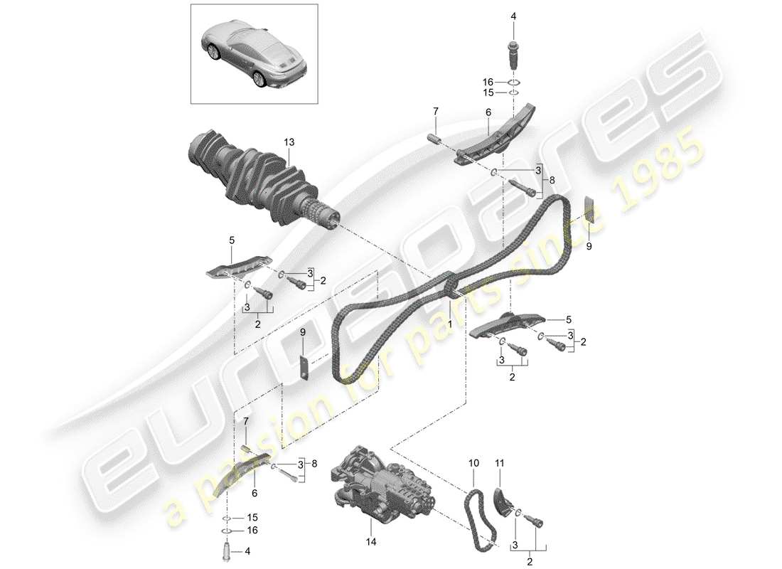 porsche 991 turbo (2014) guide rail parts diagram