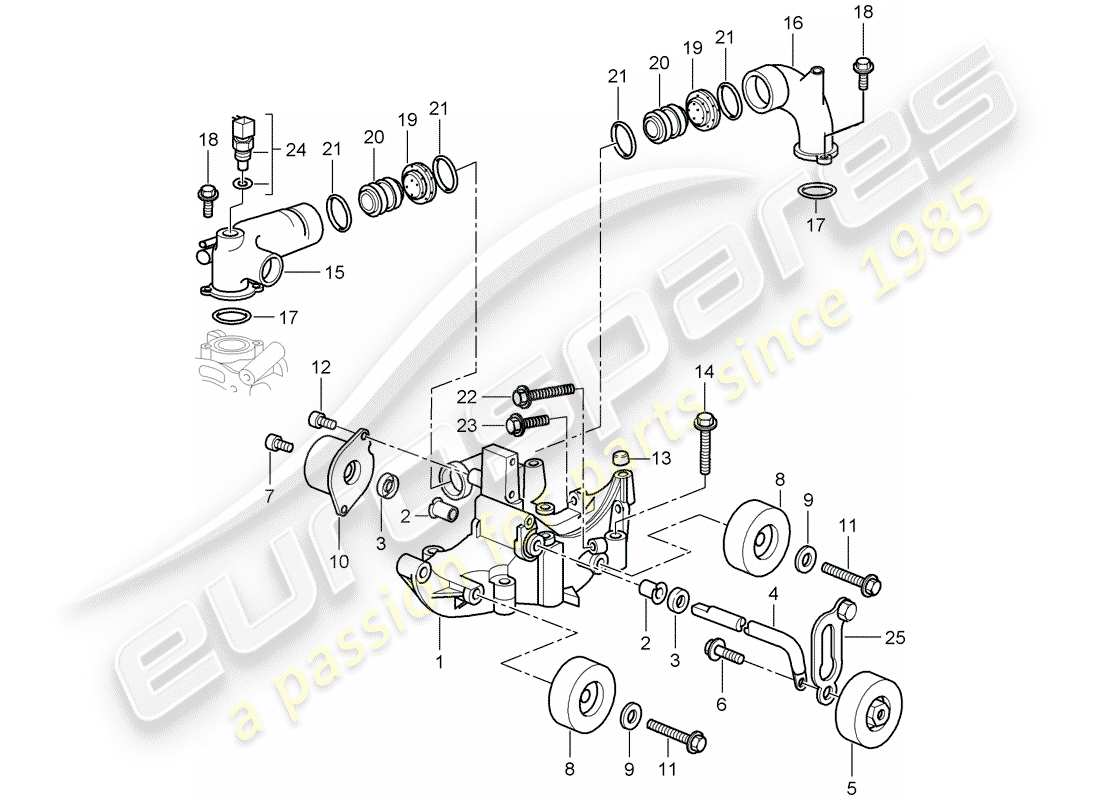 porsche 997 t/gt2 (2007) belt tensioner parts diagram