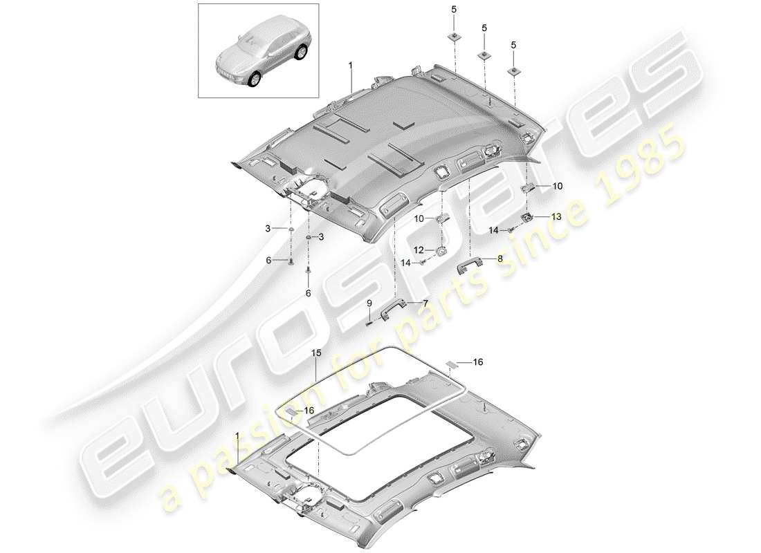 porsche macan (2014) roof trim panel part diagram