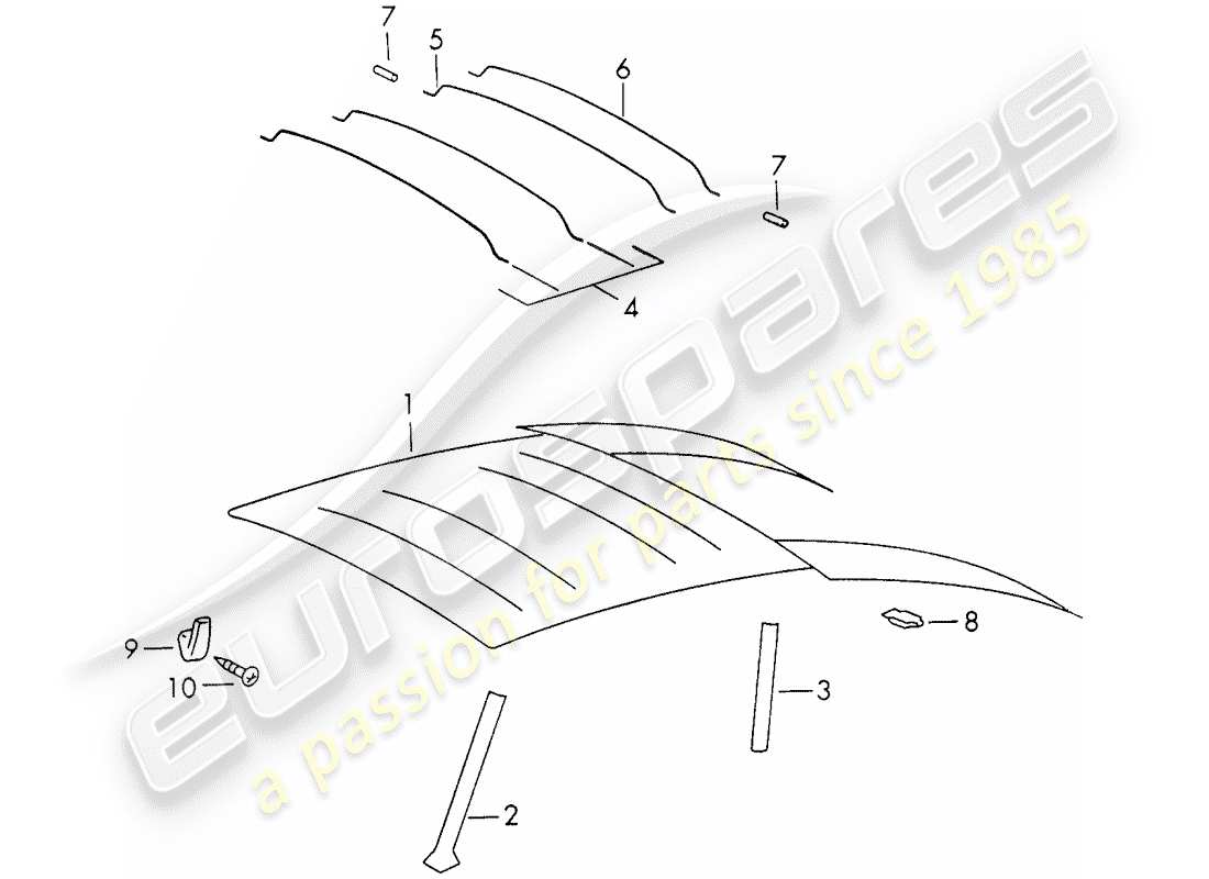 porsche 911 (1972) interior equipment - roof part diagram