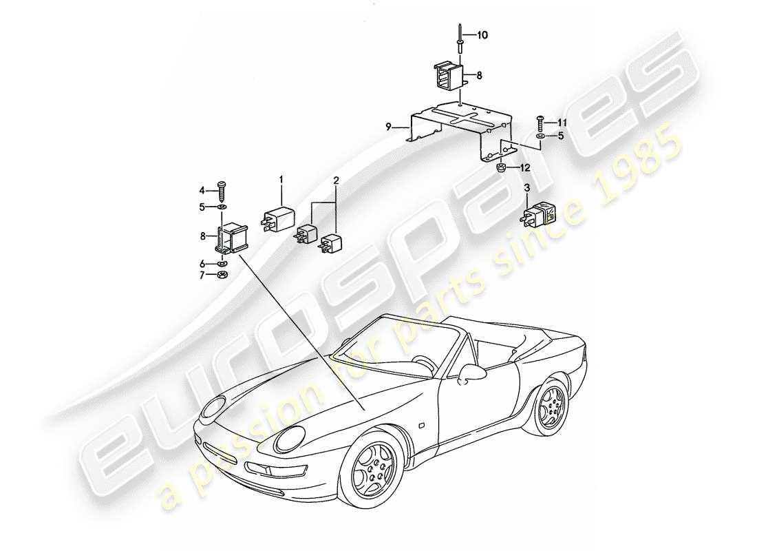 porsche 968 (1994) relay - for - convertible top control part diagram