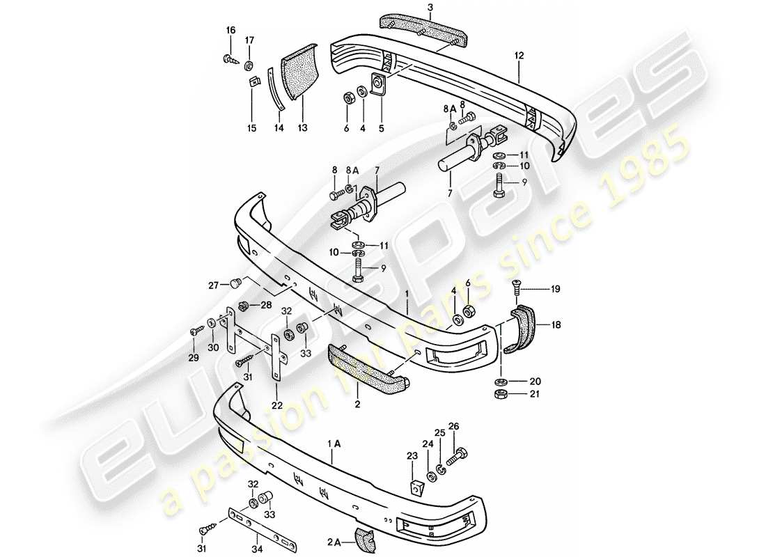 porsche 924s (1988) bumper - with: - buffer part diagram