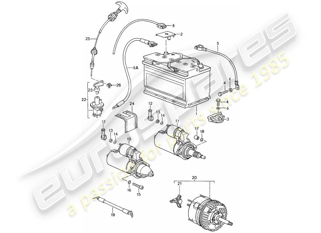 porsche 993 (1997) battery - wiring harnesses - starter - alternator part diagram