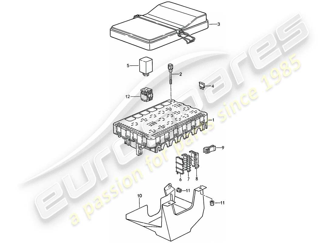 porsche 944 (1986) fuse box/relay plate parts diagram