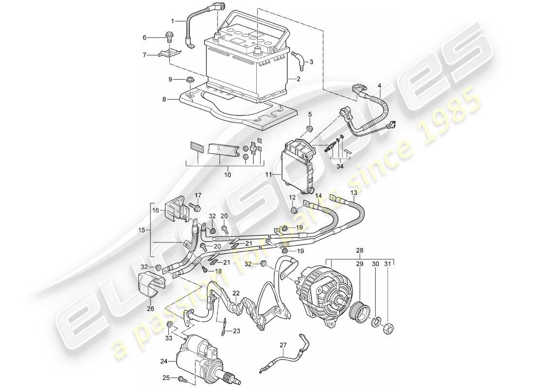 porsche 997 t/gt2 (2007) battery part diagram