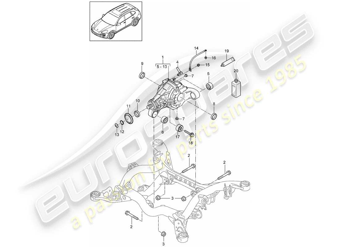 porsche cayenne e2 (2013) rear axle differential part diagram