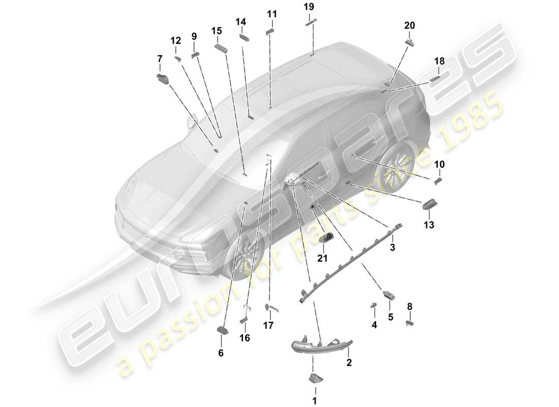 porsche cayenne e3 (2018) interior lighting part diagram