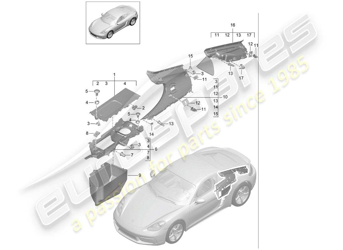 porsche 718 cayman (2017) trims parts diagram