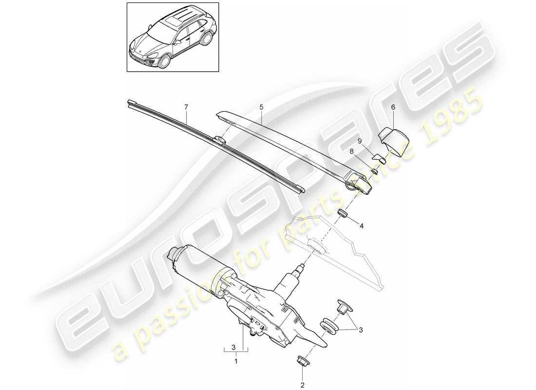 porsche cayenne e2 (2013) rear window wiper part diagram