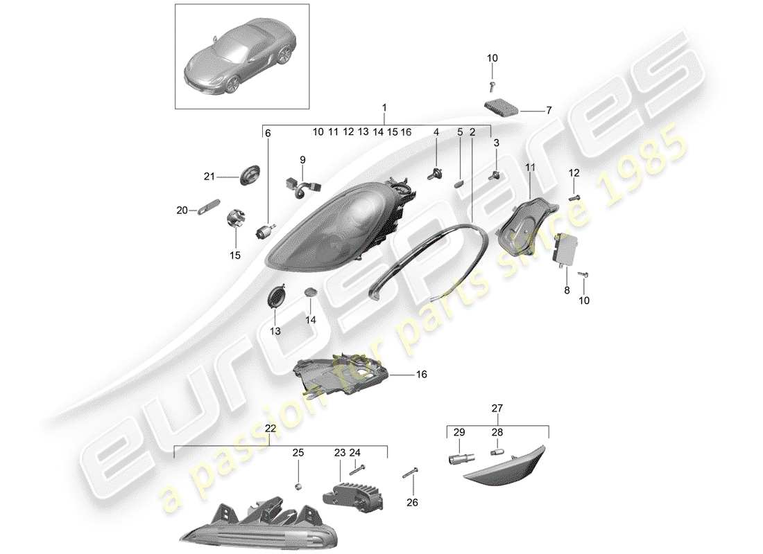 porsche boxster 981 (2013) headlamp parts diagram