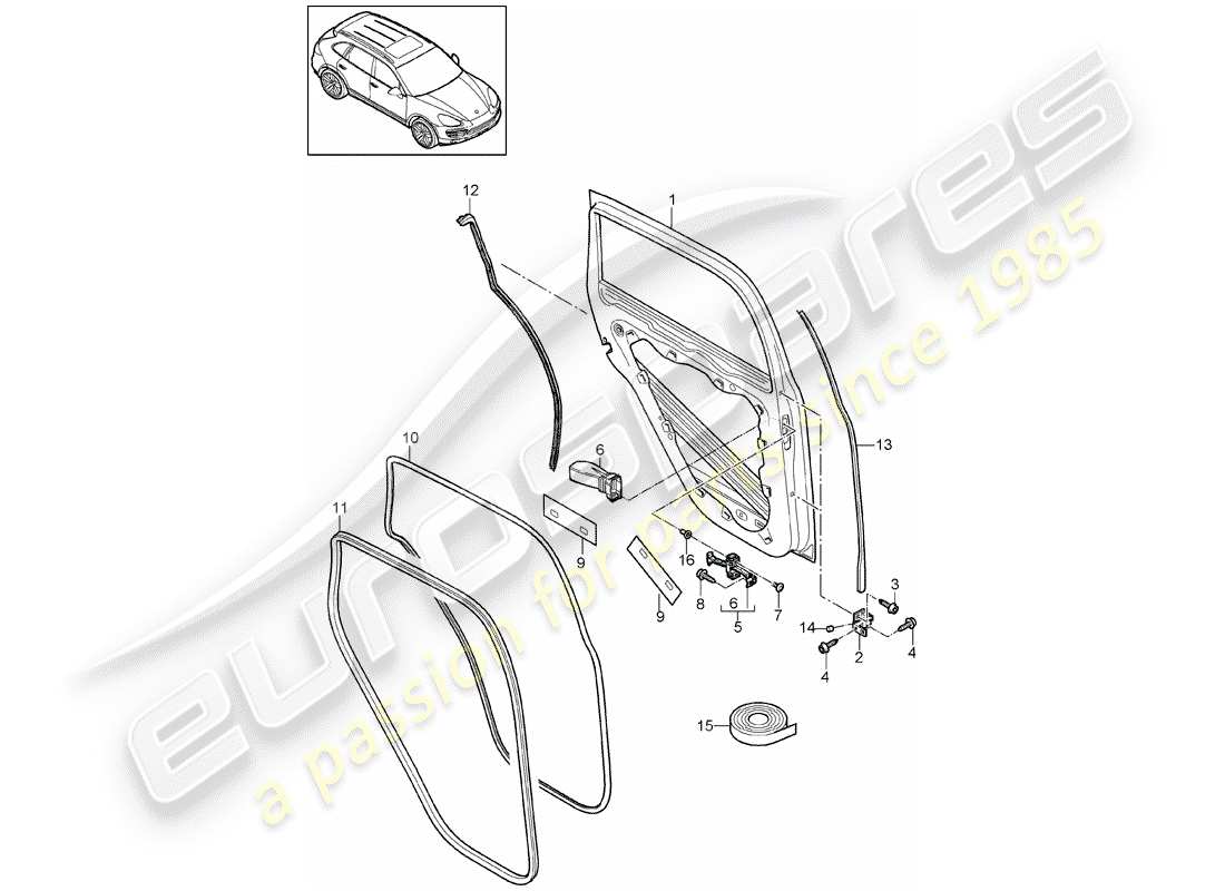 porsche cayenne e2 (2013) door shell part diagram