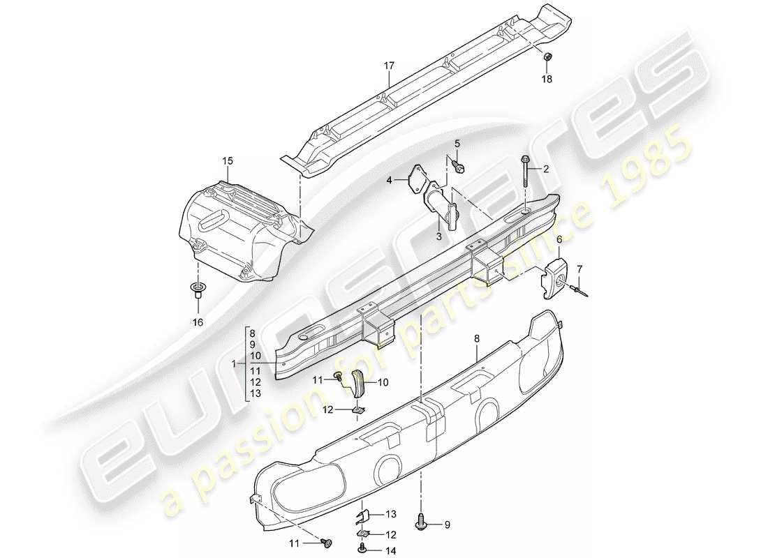 porsche 997 t/gt2 (2009) bumper parts diagram