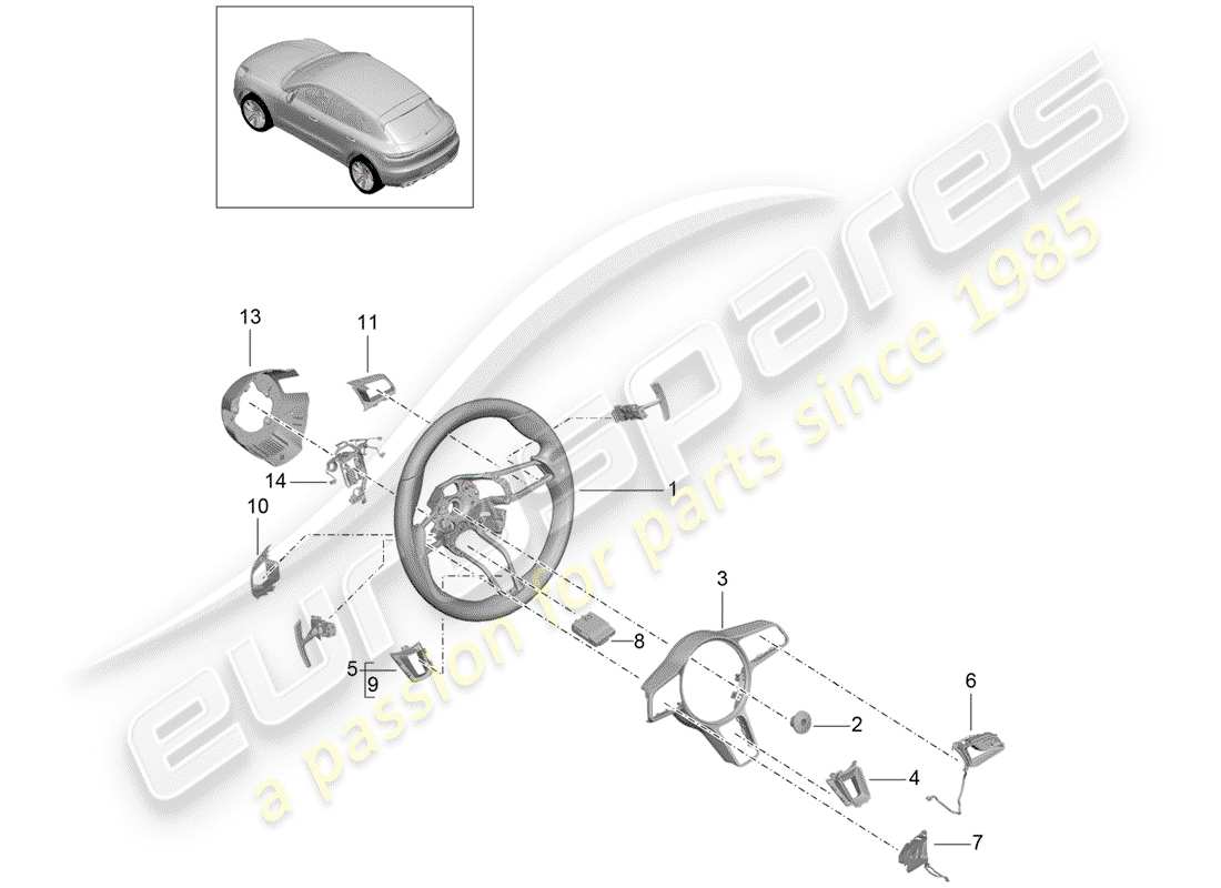 porsche macan (2019) steering wheel part diagram