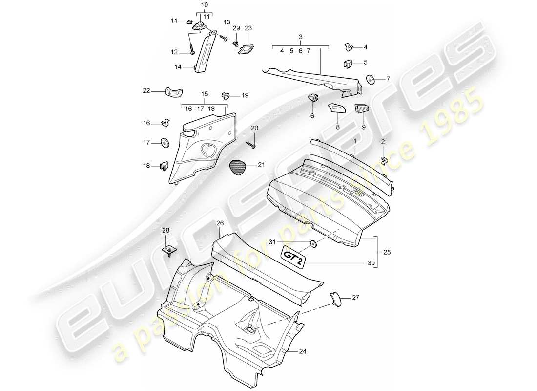 porsche 997 t/gt2 (2007) trims part diagram