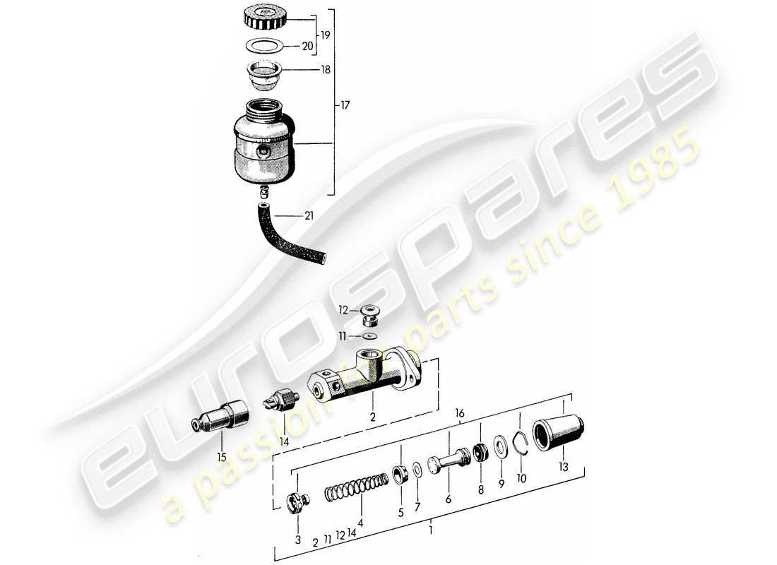 porsche 356b/356c (1963) brake master cylinder - reservoir for - brake fluid part diagram