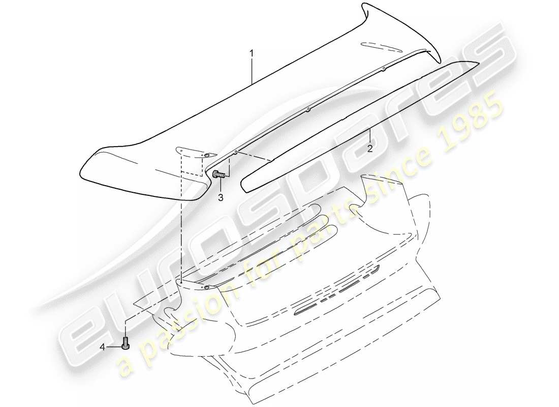 porsche 997 t/gt2 (2009) rear spoiler parts diagram