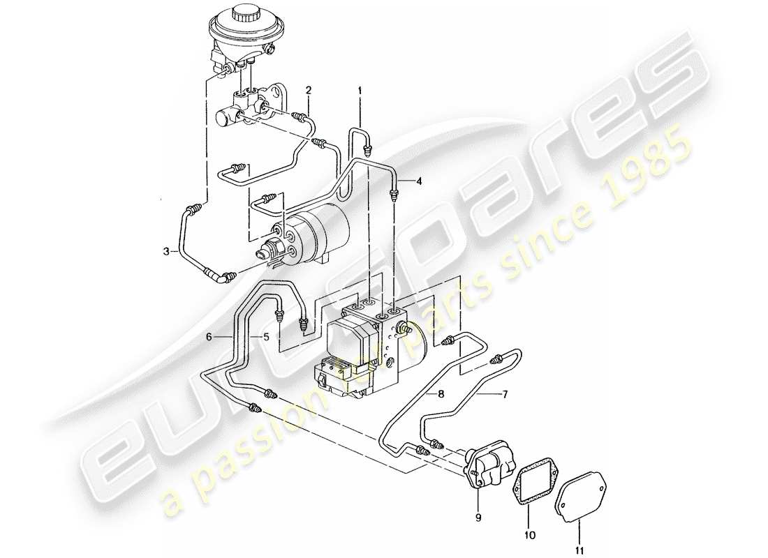 porsche 996 (2000) brake line - front end - d - mj 1999>> part diagram