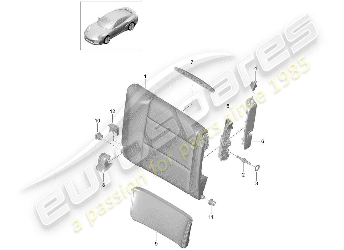 porsche 991 turbo (2019) emergency seat backrest parts diagram