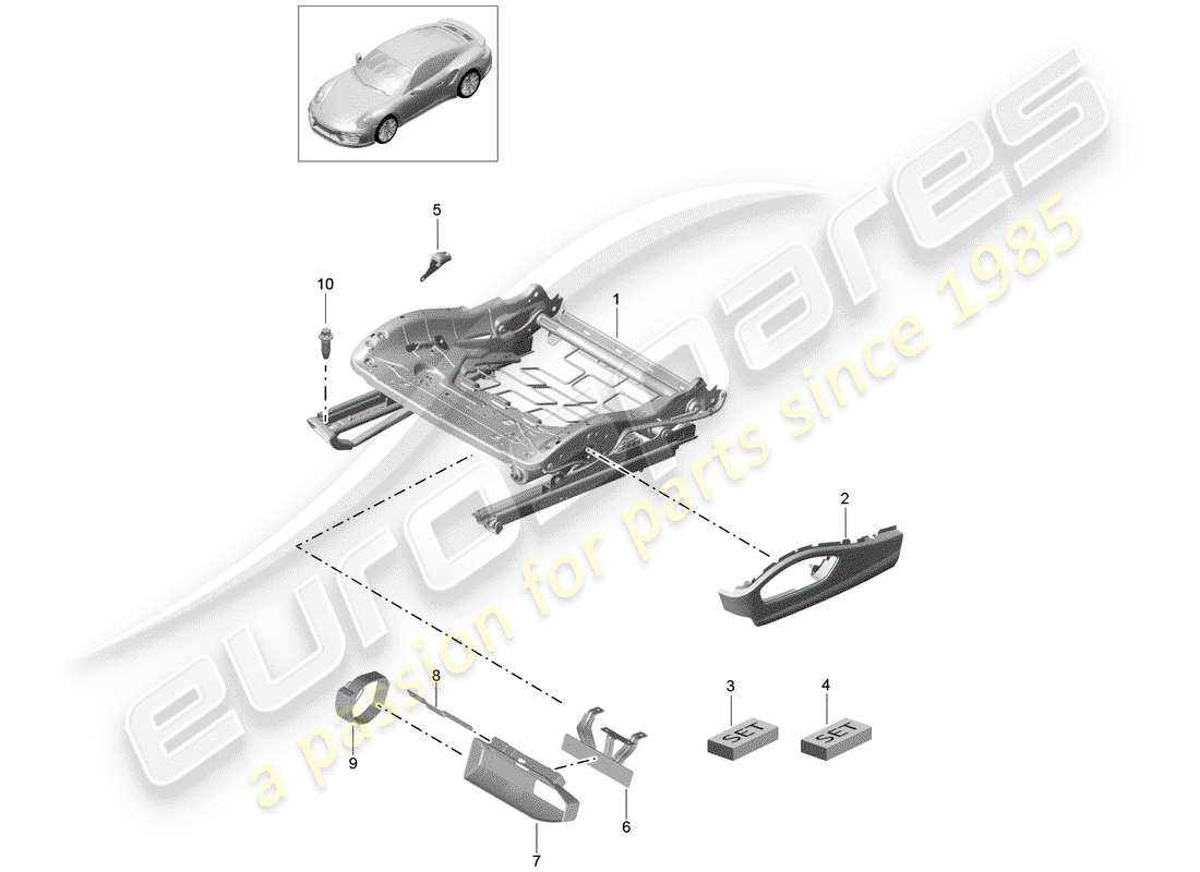 porsche 991 turbo (2015) seat frame parts diagram