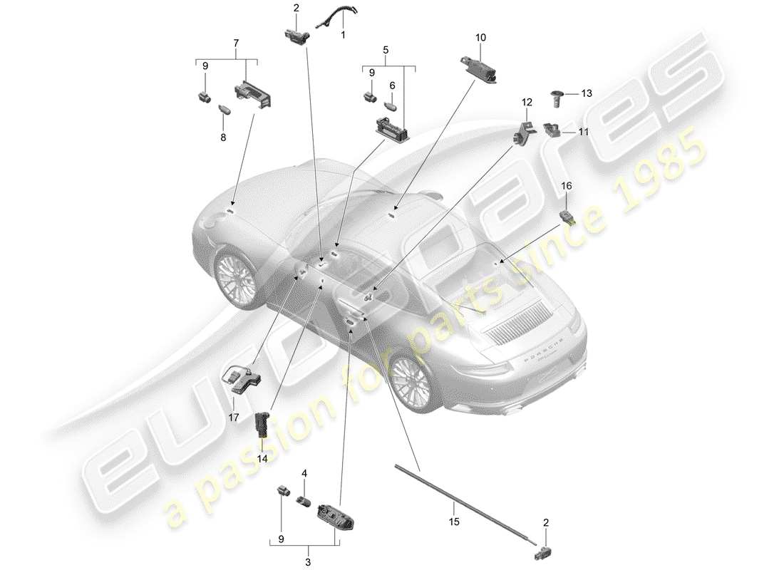 porsche 991 gen. 2 (2019) interior lighting part diagram