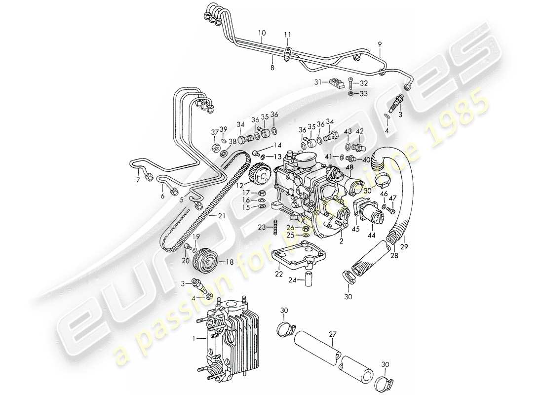 porsche 911 (1972) injection system - cylinder head - and - injection pump part diagram