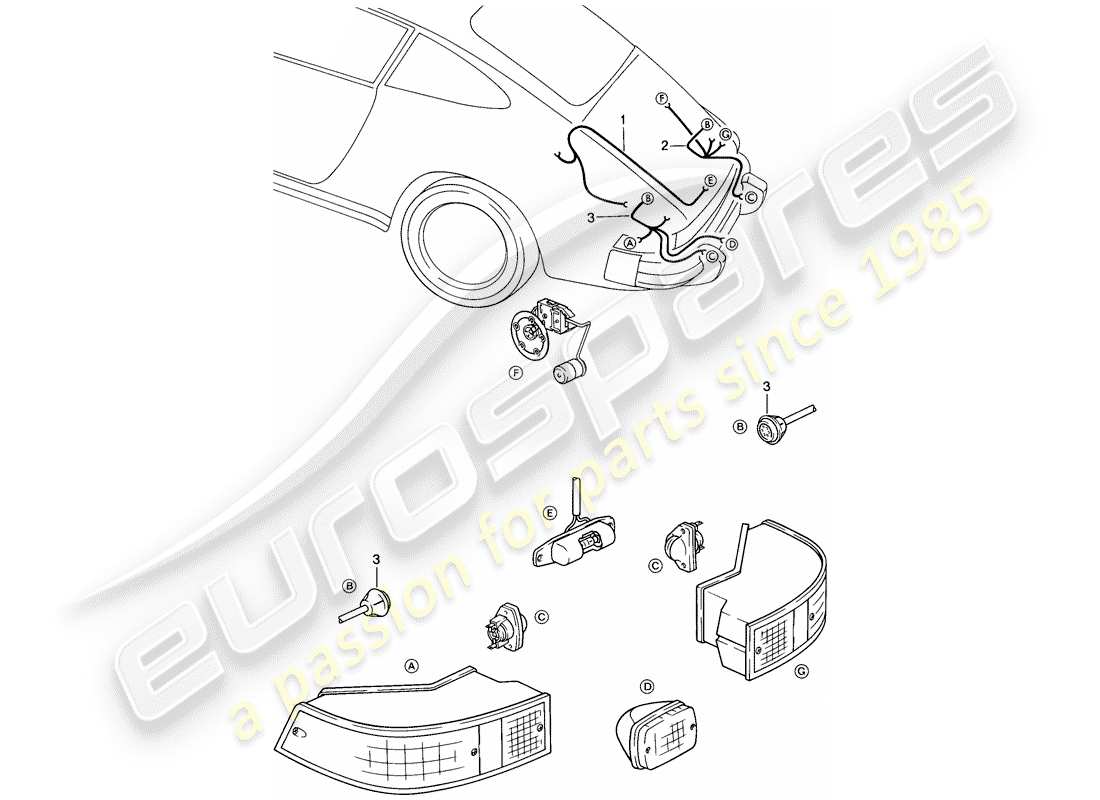 porsche 911 (1985) wiring harnesses - engine compartment light - rear light part diagram