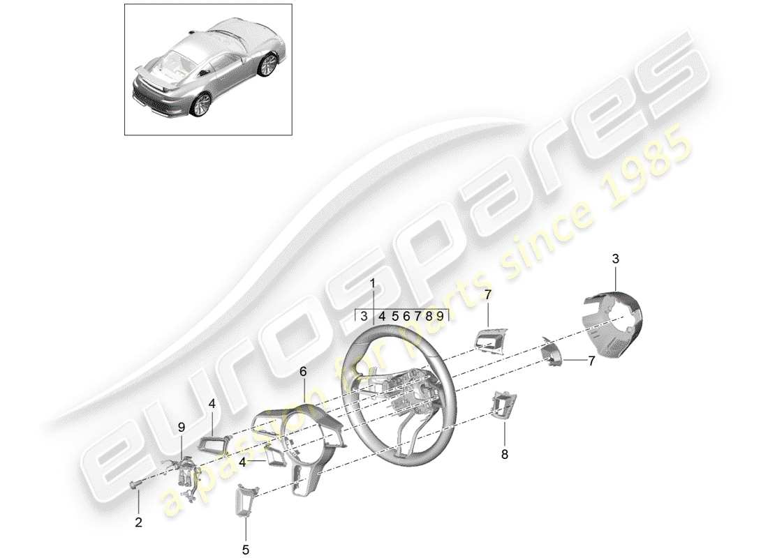 porsche 991r/gt3/rs (2019) steering wheel parts diagram