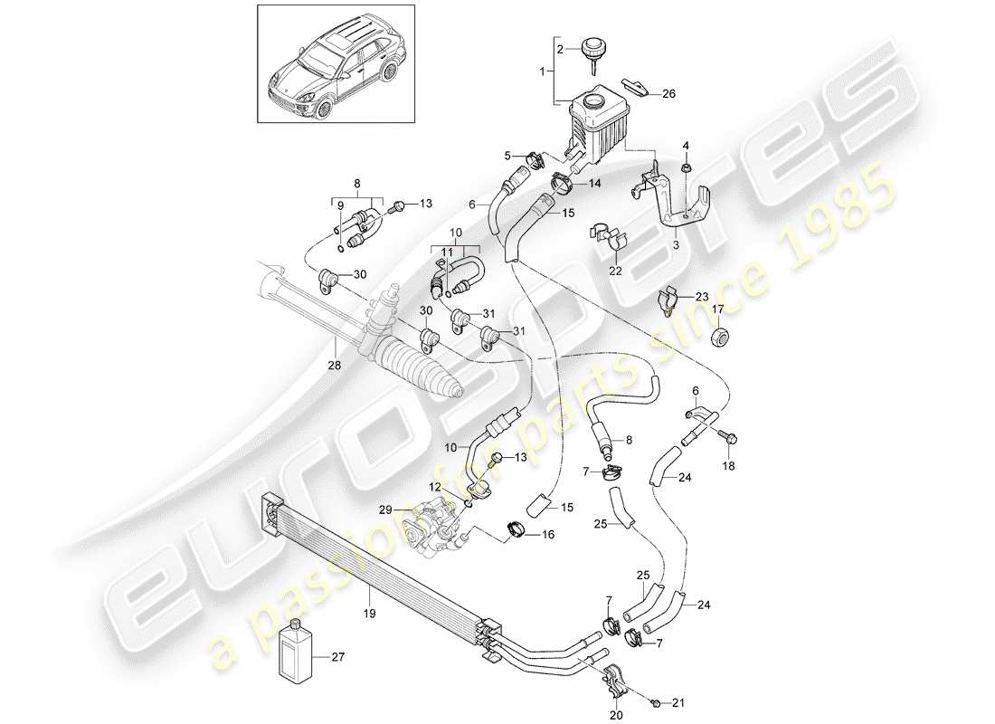 porsche cayenne e2 (2011) power steering part diagram