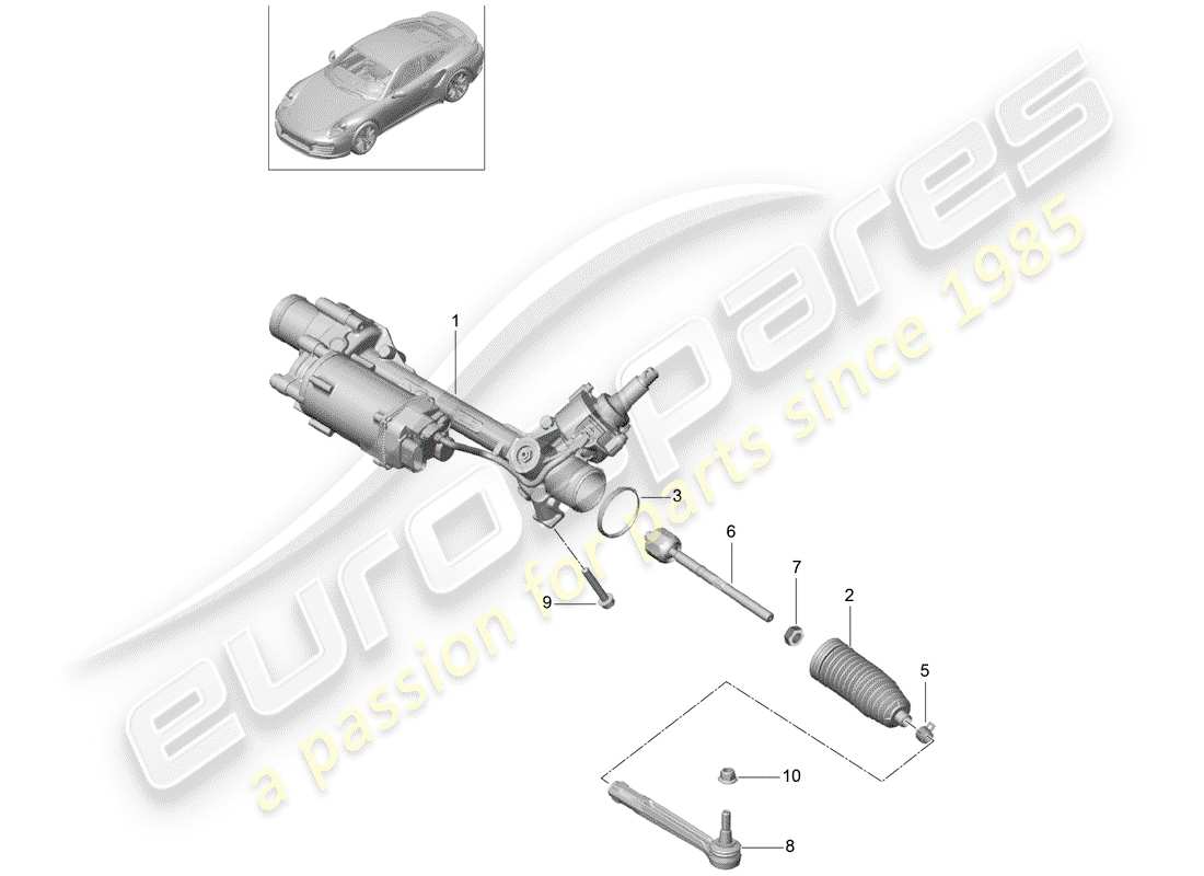 porsche 991 turbo (2017) steering gear parts diagram