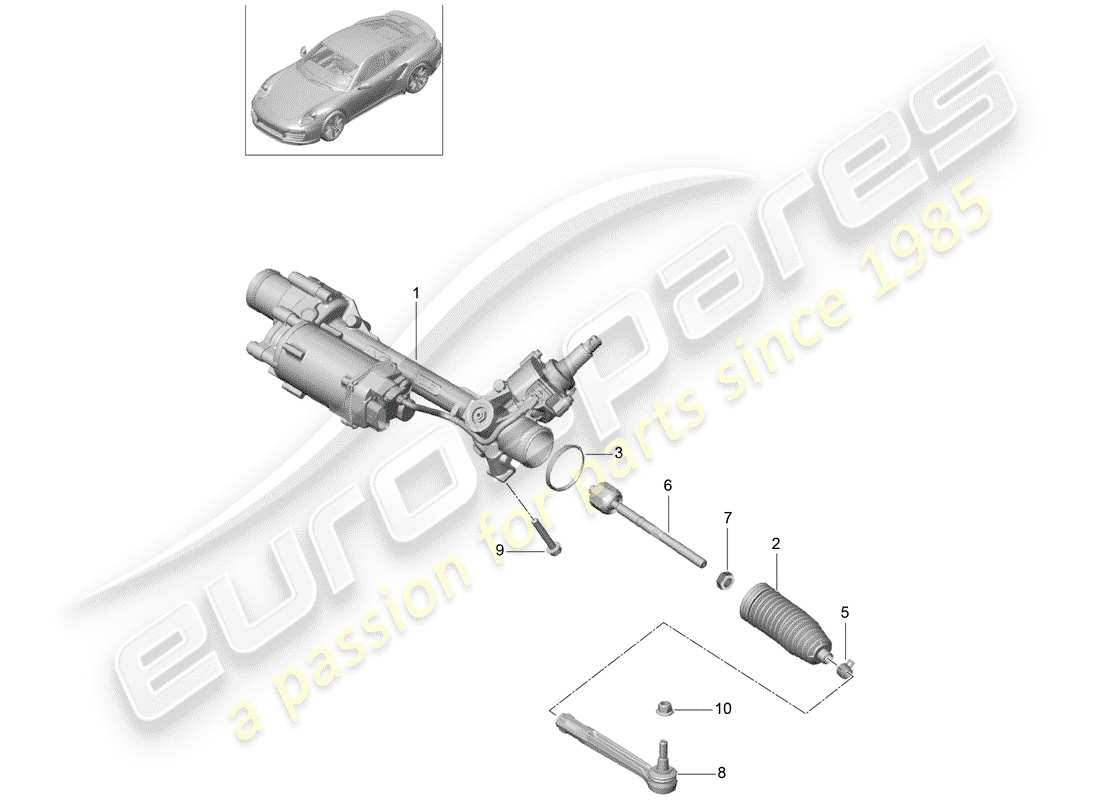 porsche 991 t/gt2rs steering gear part diagram