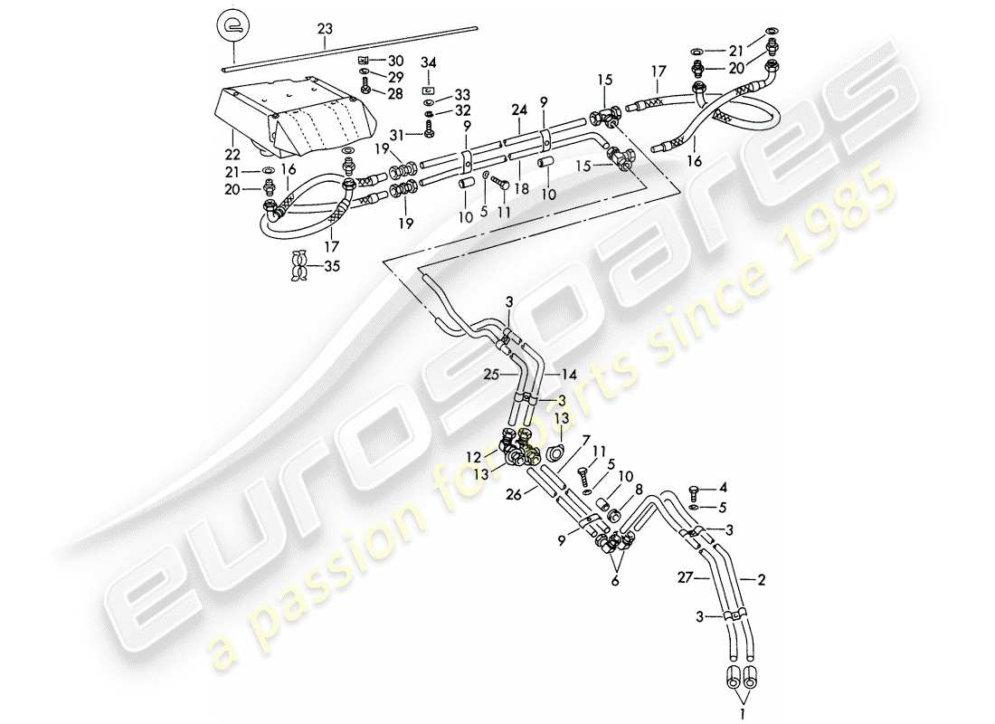 porsche 356b/356c (1961) oil pipe - oil cooler part diagram