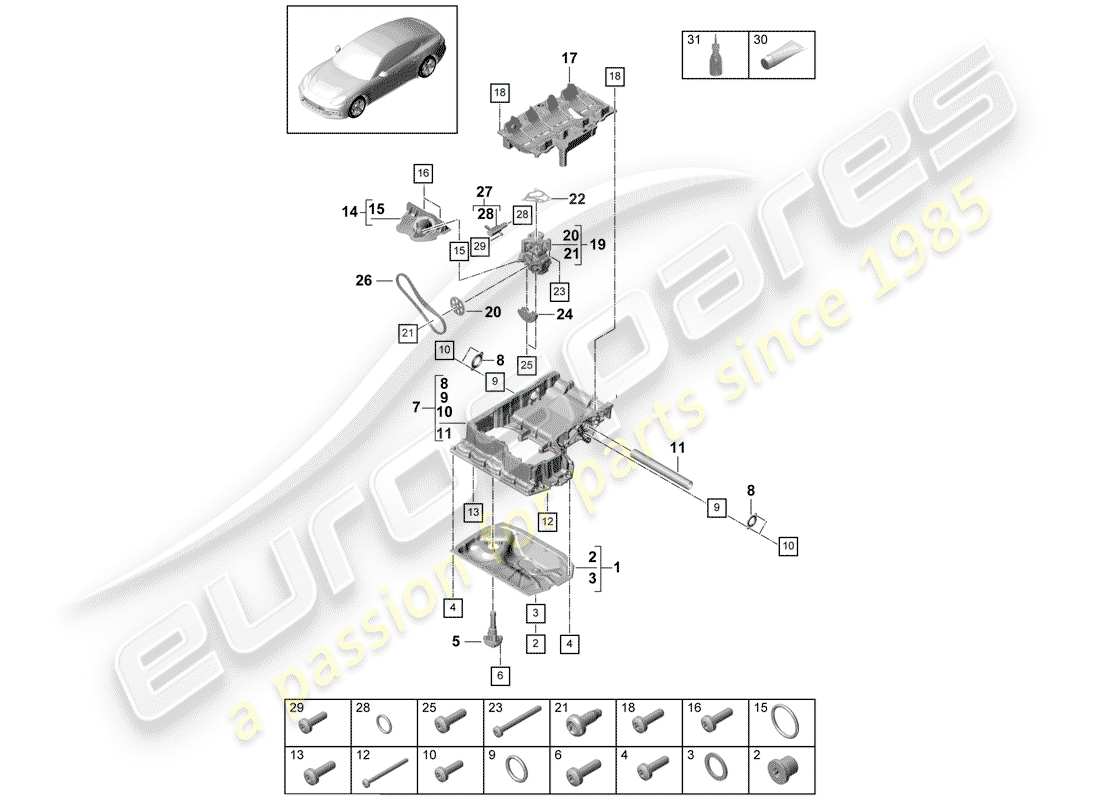 porsche panamera 971 (2019) oil-conducting housing parts diagram