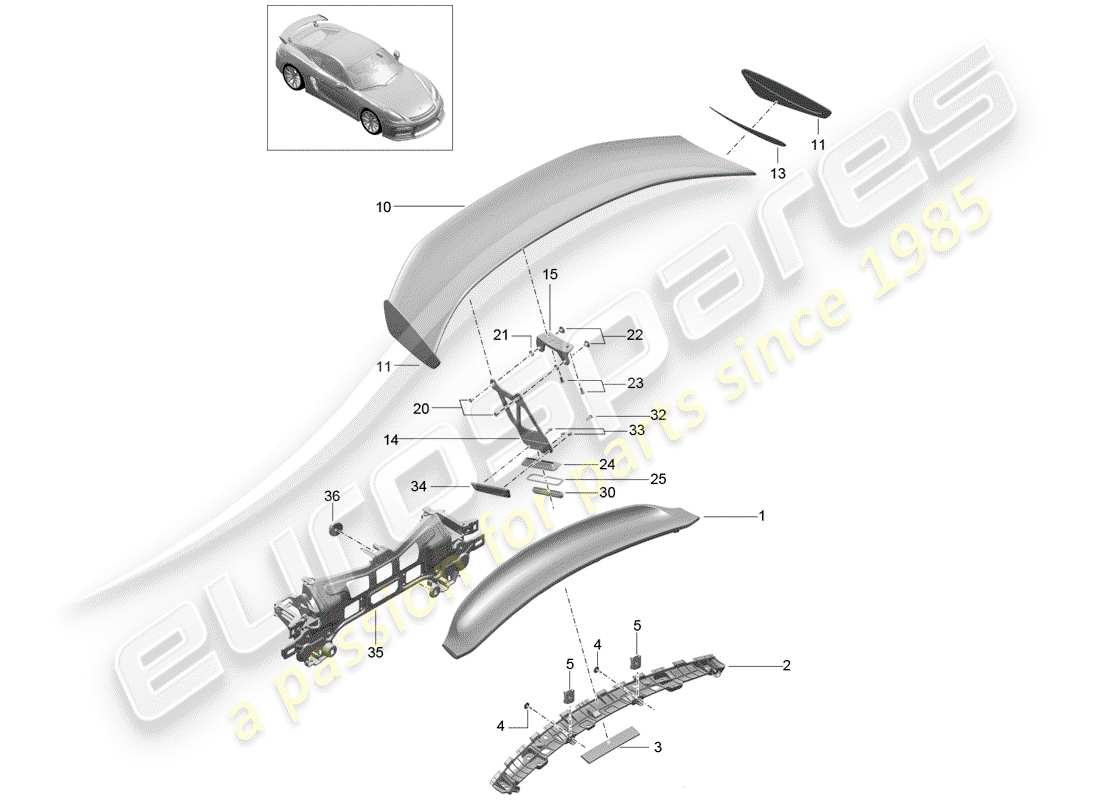 porsche 2016 rear spoiler part diagram