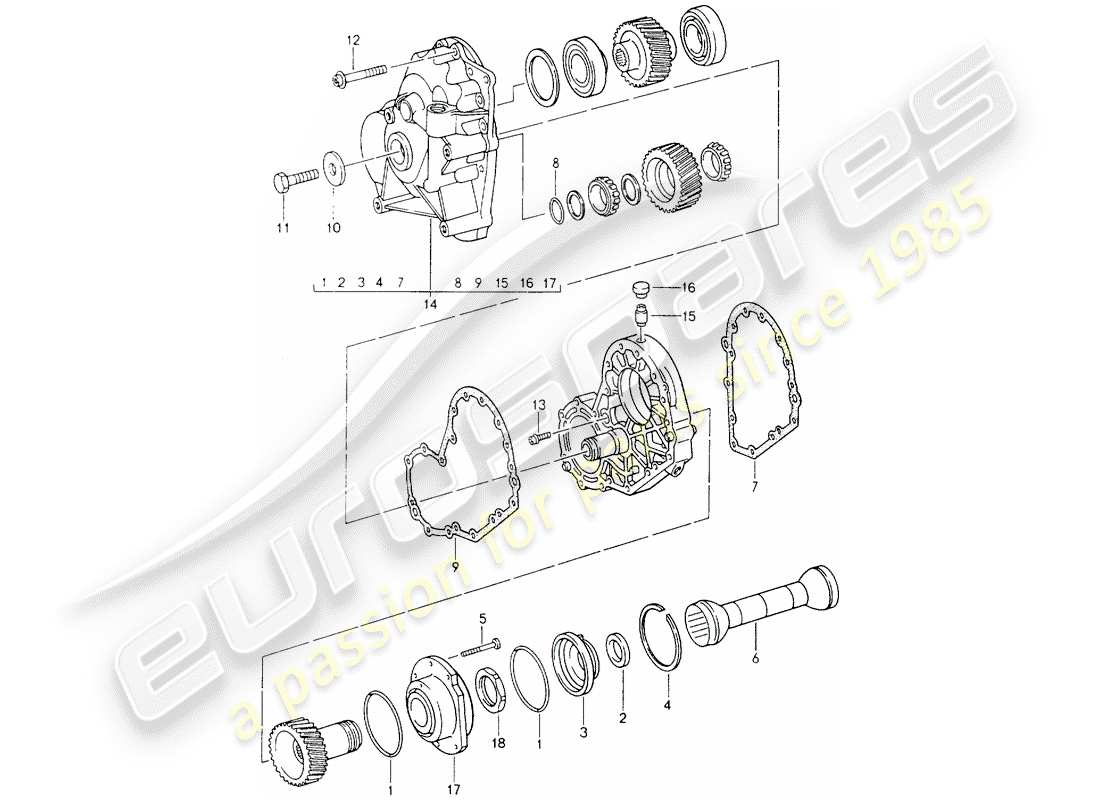 porsche 964 (1994) tiptronic - spur gears - intermediate plate part diagram