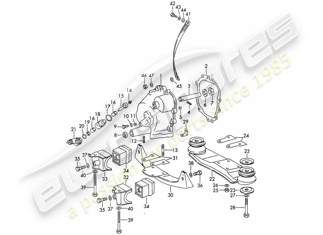 porsche 911/912 (1967) transmission cover - transmission suspension - chilled casting - and - die casting part diagram