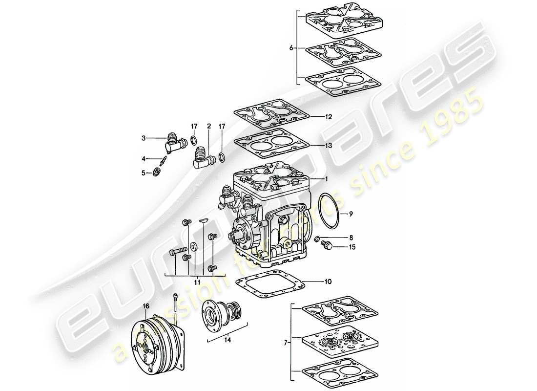 porsche 911 (1983) supplier - york - compressor parts diagram