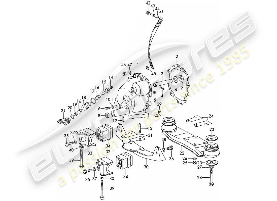 porsche 911/912 (1968) transmission cover - transmission suspension - chilled casting - and - die casting parts diagram
