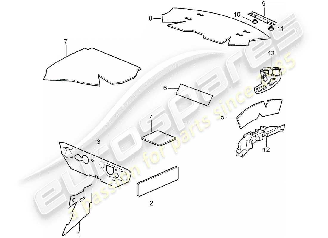 porsche 996 (2003) body shell - sound absorbers parts diagram