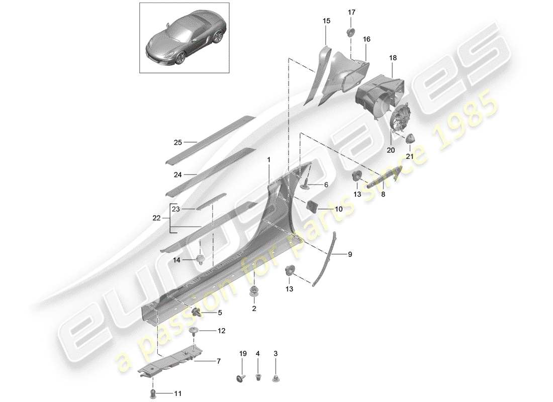 porsche boxster 981 (2013) side member trim parts diagram