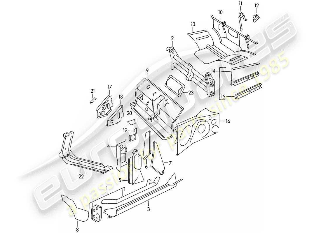 porsche 356/356a (1958) frame - single parts parts diagram