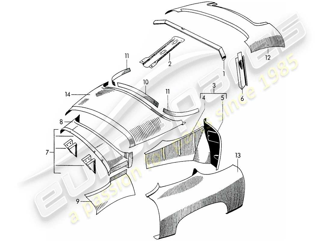 porsche 356/356a (1958) exterior panelling - fender parts diagram