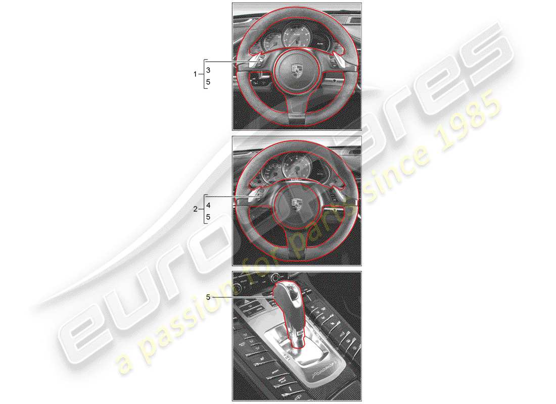 porsche tequipment panamera (2017) steering wheel parts diagram
