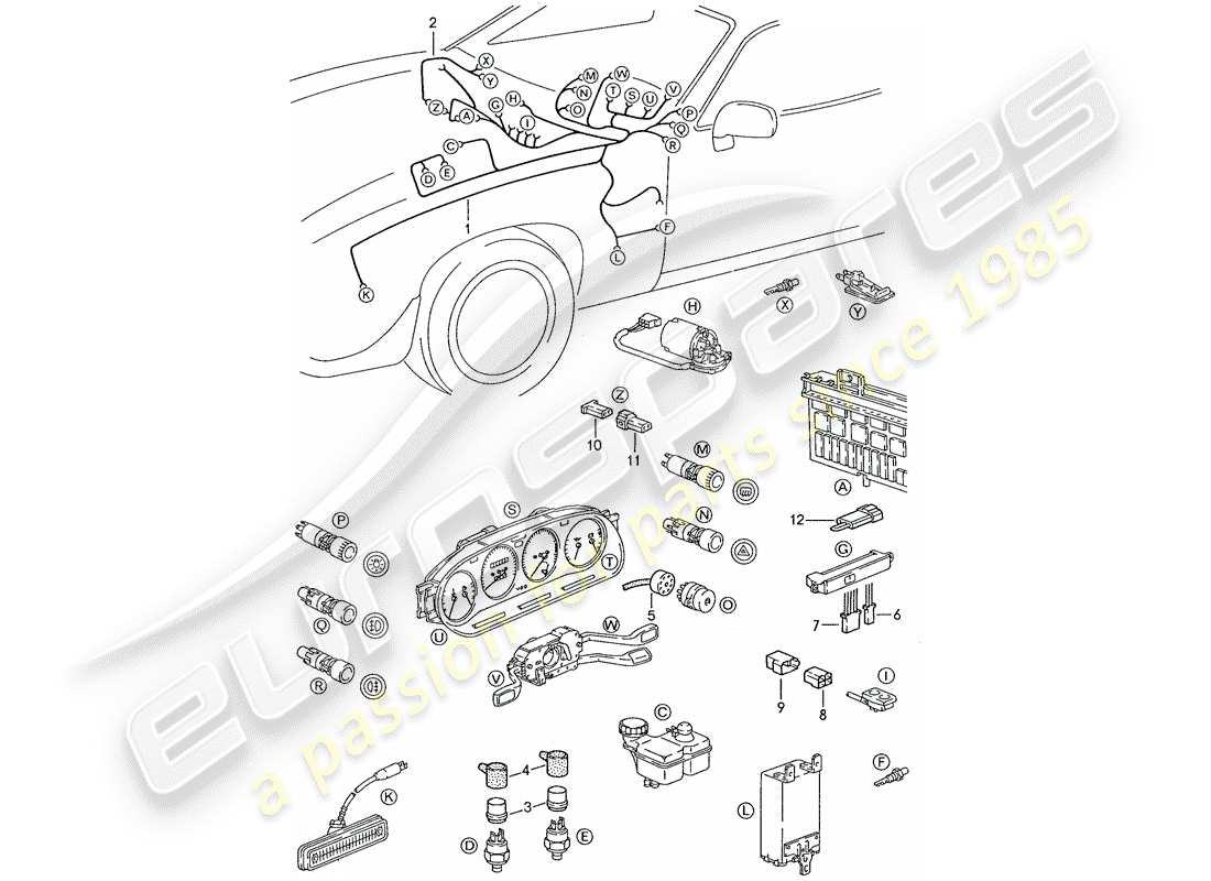 porsche 928 (1991) harness - dashboard parts diagram