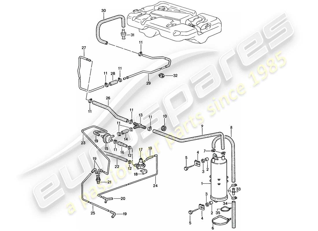 porsche 944 (1987) evaporative emission canister parts diagram